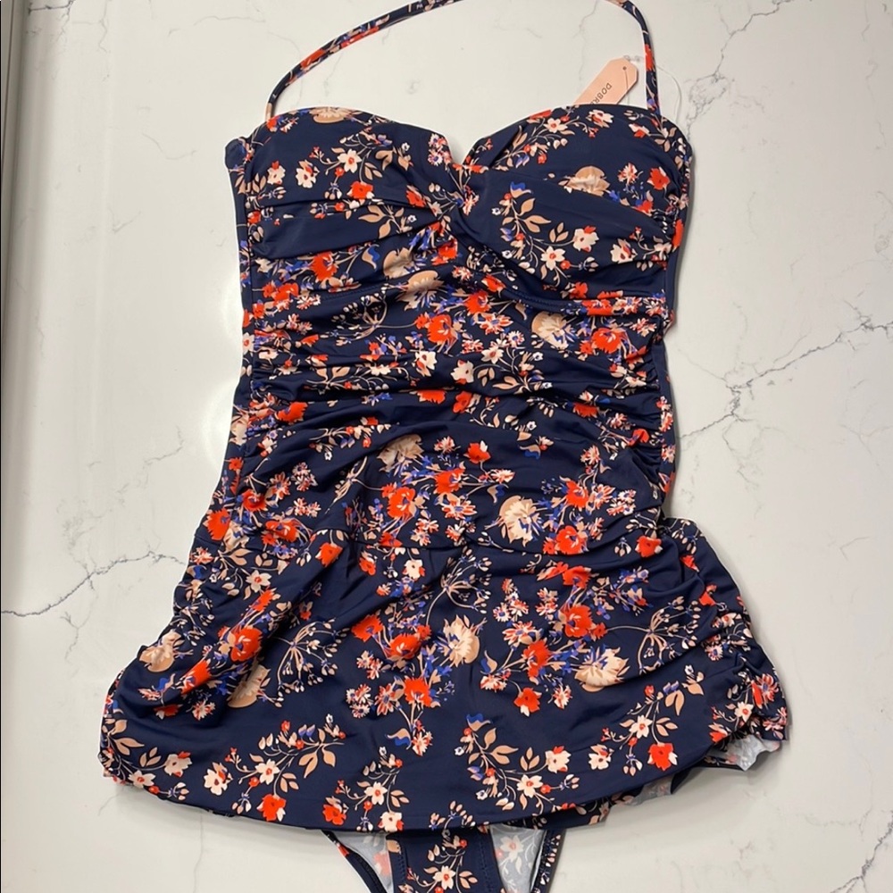 Dobreva Bandeau Halter Tummy Control One Piece Skirted Swimsuit